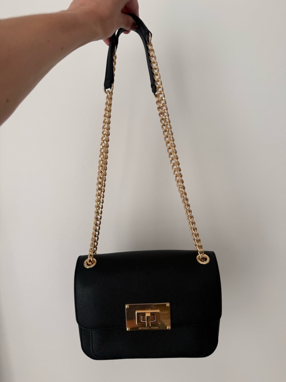 Michael Kors Black Saffiano Leather Crossbody with Gold Chain